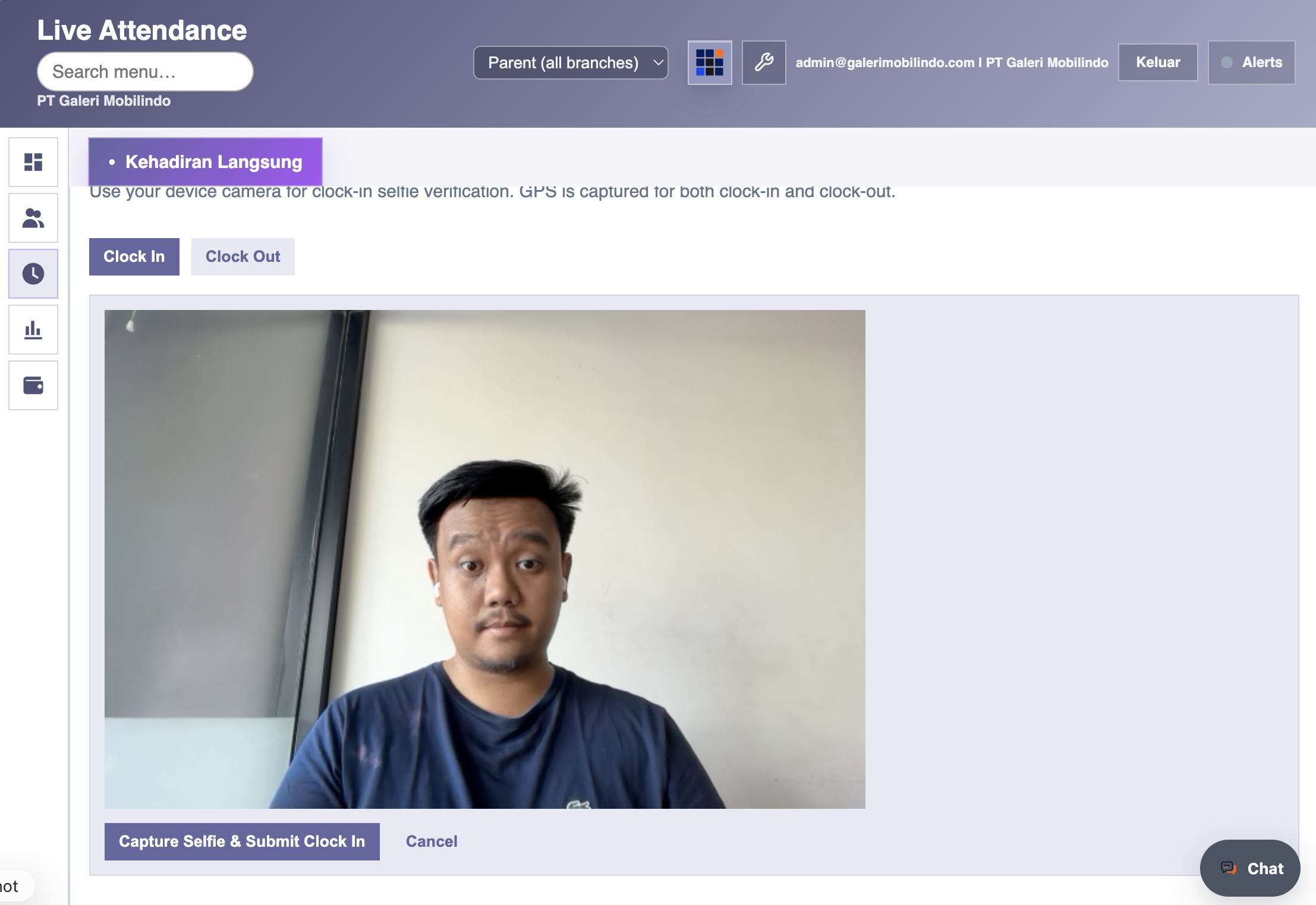 Absensi live dengan selfie dan GPS
