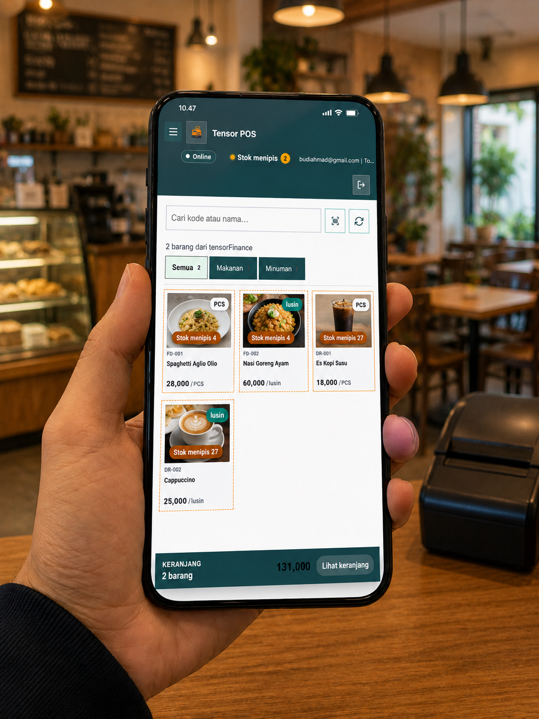 Tensor POS resto dan kafe pada ponsel