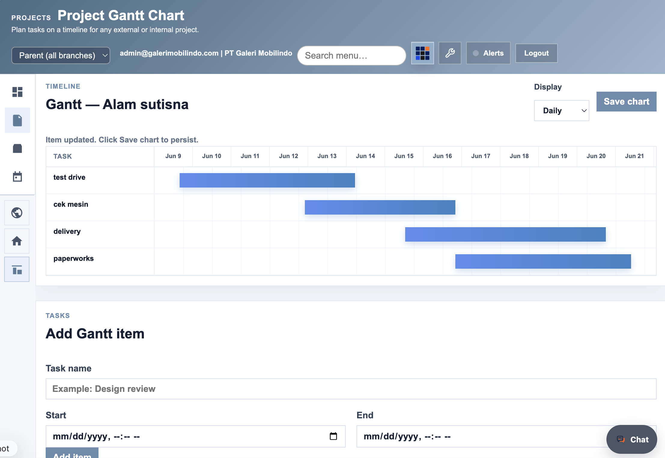 Diagram Gantt jadwal proyek